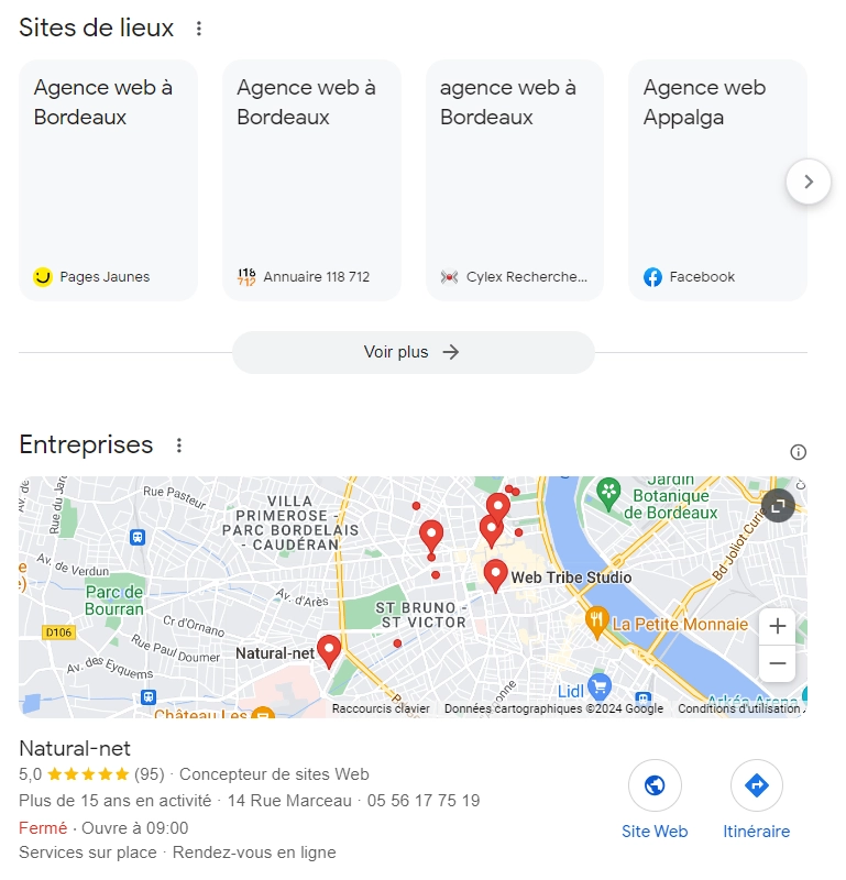 Site de lieux sur Google.fr : une des premières applications du DMA