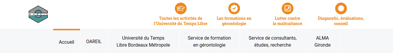 Capture d'écran du nouveau site internet de l'Oareil qui représente son menu principal.