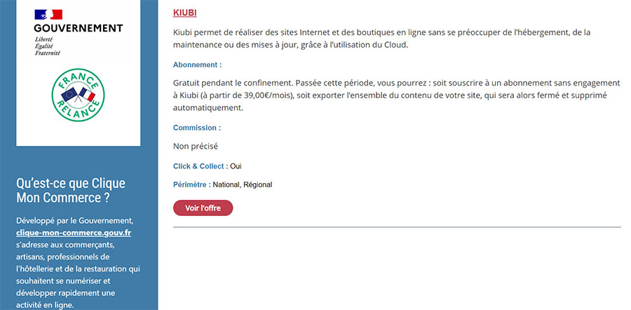 Clique-mon-commerce.gouv.fr pour la numérisation des commerces avec Kiubi