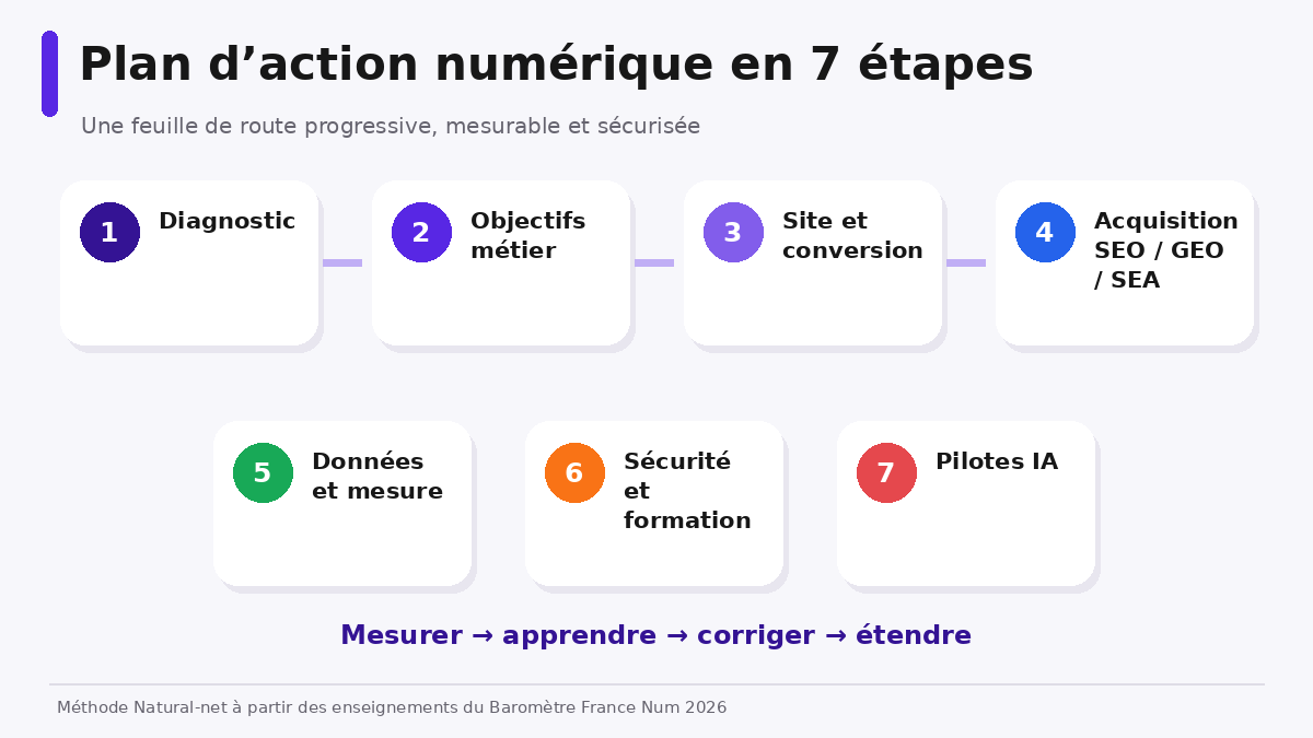 Plan d&rsquo;action en sept &eacute;tapes pour une strat&eacute;gie num&eacute;rique TPE-PME mesurable et s&eacute;curis&eacute;e